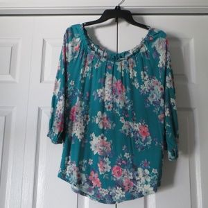 Lauren Conrad 3/4 Slve Floral Top Blouse L